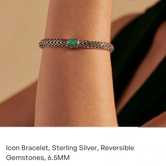 John Hardy REVERSIBLE 6.5mm Icon Silver Bracelet in Emerald & Black Sapphire - Picture 14 of 16